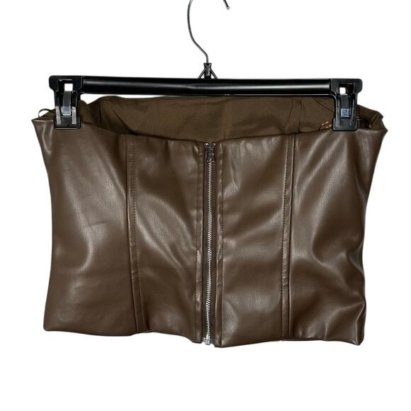 WeWoreWhat Brown Faux Leather Tube Top Women's 12 - Picture 2 of 7